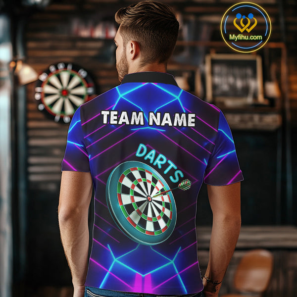 Neon Purple Blue Dart Shirts For Men Custom Glowing Dart Jersey Team Outfit Polo & Quarter Zip TDM3846