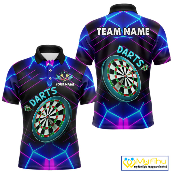 Neon Purple Blue Dart Shirts For Men Custom Glowing Dart Jersey Team Outfit Polo & Quarter Zip TDM3846