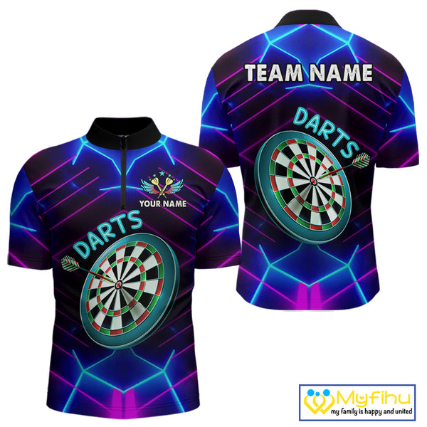 Neon Purple Blue Dart Shirts For Men Custom Glowing Dart Jersey Team Outfit Polo & Quarter Zip TDM3846