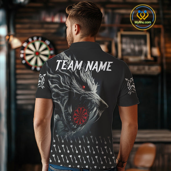 Personalized Viking 3D Wolf Dart Shirts For Men Custom Black Dart Team Jerseys Polo & Quarter Zip TDM3848