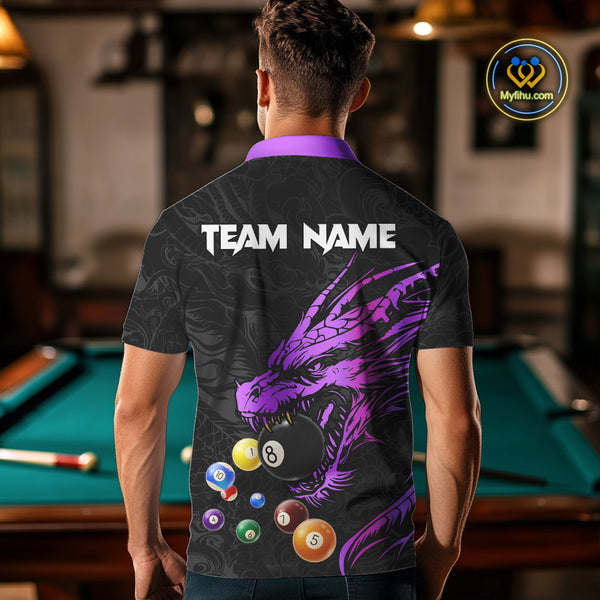 Personalized Purple Black Dragon Billiard Balls Pool Shirts For Men, Billiard League Team Jerseys TDM3851