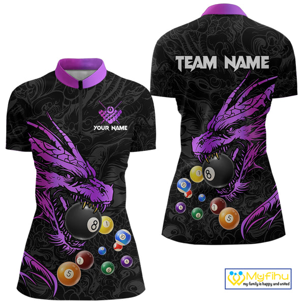 Personalized Purple Black Dragon Billiard Balls Pool Shirts For Women, Billiard League Team Jerseys TDM3851