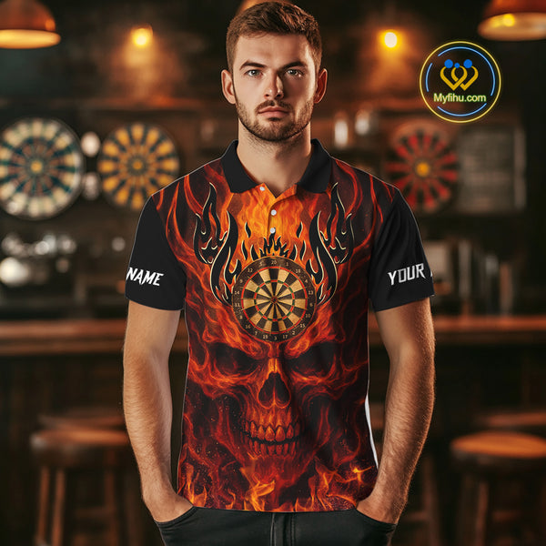 Orange Flaming Skull Men's Dart Jerseys Custom Dart Fire Lightning Darts Team Shirt Polo & 1/4 Zip TDM3856