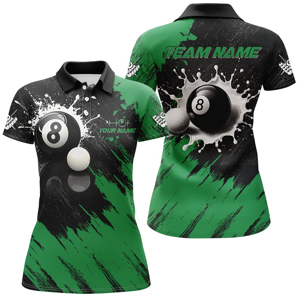 Personalized 8 Ball Pool Paint Splash Billiard Shirts For Women, Unique Billiard Pool Jerseys |Green TDM2168