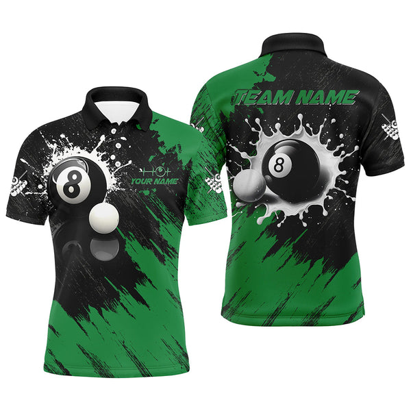 Personalized 8 Ball Pool Paint Splash Billiard Shirts For Men, Unique Billiard Pool Jerseys |Green TDM2168