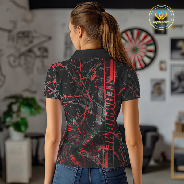 Red Grunge Dart Jerseys For Women, Fire Flame Dart Board Custom Name Dragon Darts League Shirts TDM3857