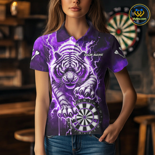 Personalized Thunder Lightning Tiger Dart Shirts For Women Custom 3D Dart League Team Jersey|Purple TDM3860
