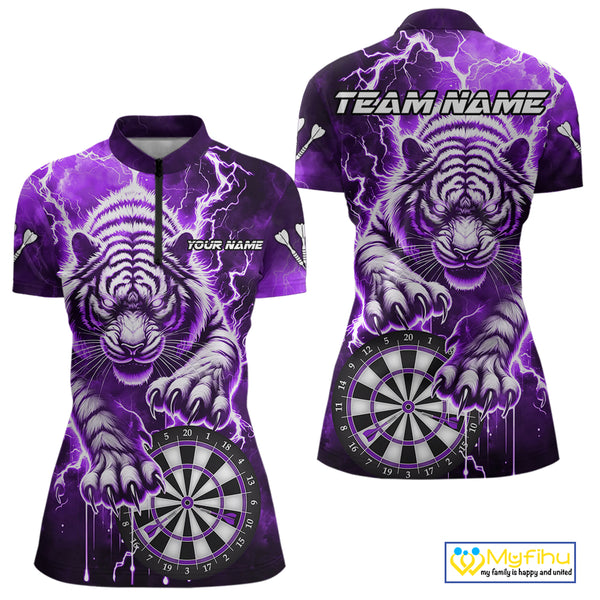 Personalized Thunder Lightning Tiger Dart Shirts For Women Custom 3D Dart League Team Jersey|Purple TDM3860