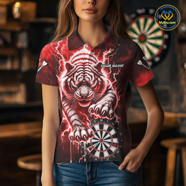 Personalized Thunder Lightning Tiger Dart Shirts For Women Custom 3D Dart League Team Jersey|Red TDM3861