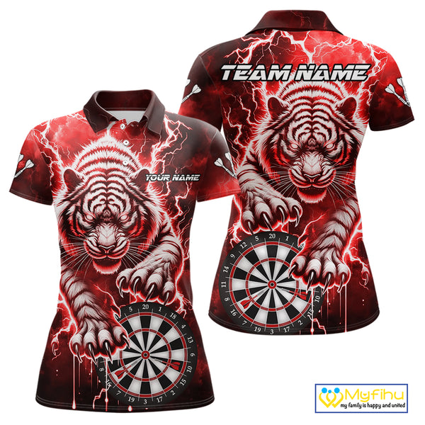 Personalized Thunder Lightning Tiger Dart Shirts For Women Custom 3D Dart League Team Jersey|Red TDM3861