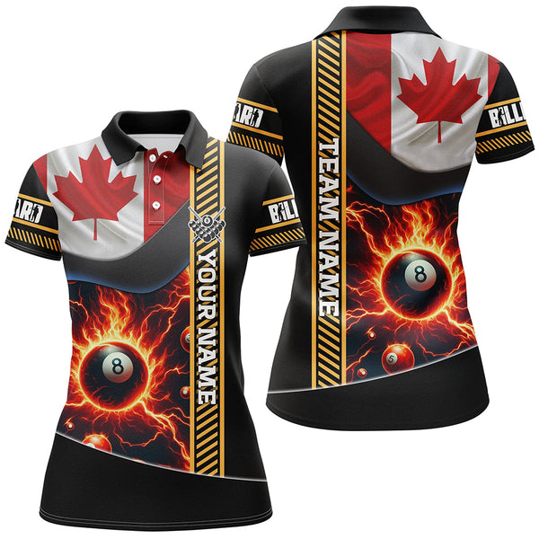 Personalized Canada Flag Lightning 8 Ball Pool Fire Women Billiard Shirts, Patriotic Billiard Jersey TDM1976