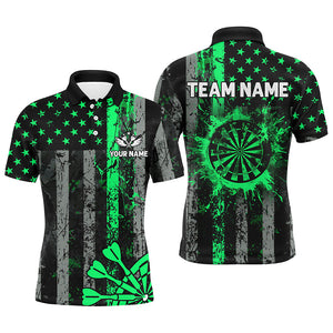 Custom Green Grunge US Flag Patriotic Darts Shirt For Men, Retro Darts Board Darts Team Jerseys TDM2182