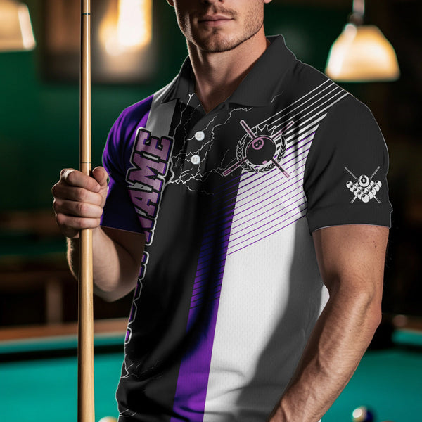 Personalized Black Purple Billiard Polo & 1/4 Zip For Men Custom 8 Ball Pool Billiard Team Jersey TDM3690