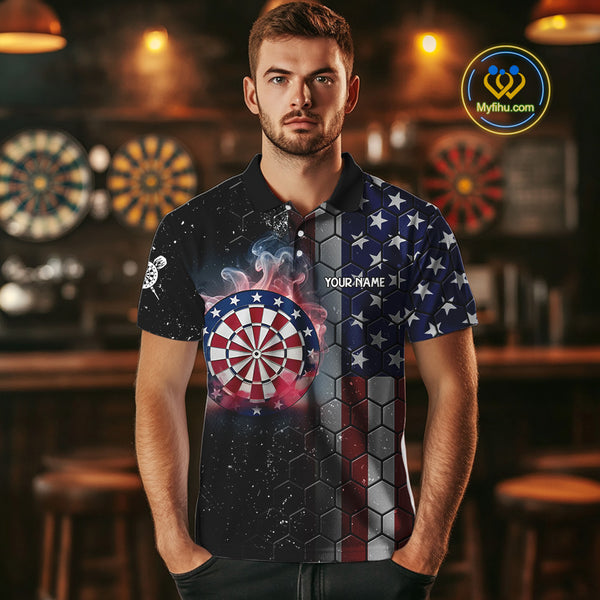 American Flag Smoke Dartboard Hexagon Grunge Dart Shirts For Men Custom Team Patriotic Dart Jersey TDM3868