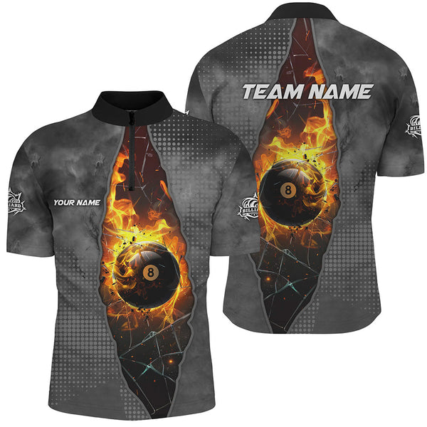 Custom Grey 8 Ball Pool Fire Break Glass 3D Printed Men Billiard Shirts, Billiard Apparel Attire TDM1777