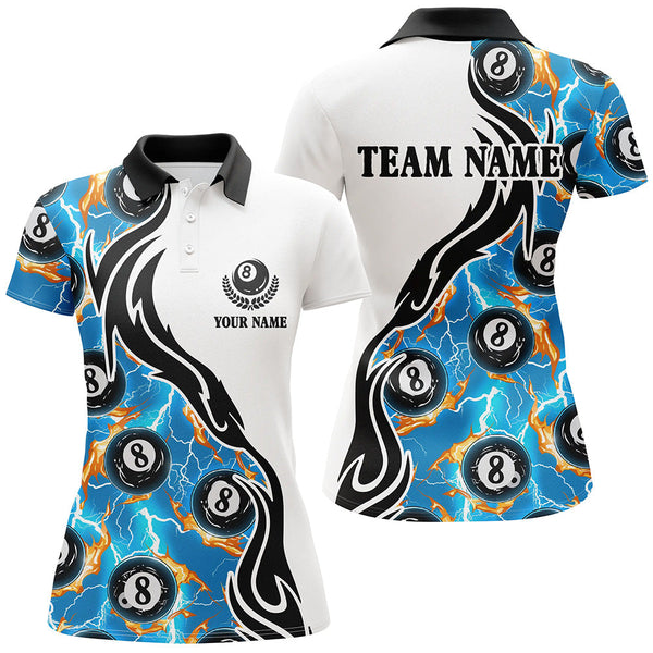 Blue 8 Ball Pool Fire Thunder Lightning Custom Billiard Shirts For Women Team League Billiard Jerseys TDM1782