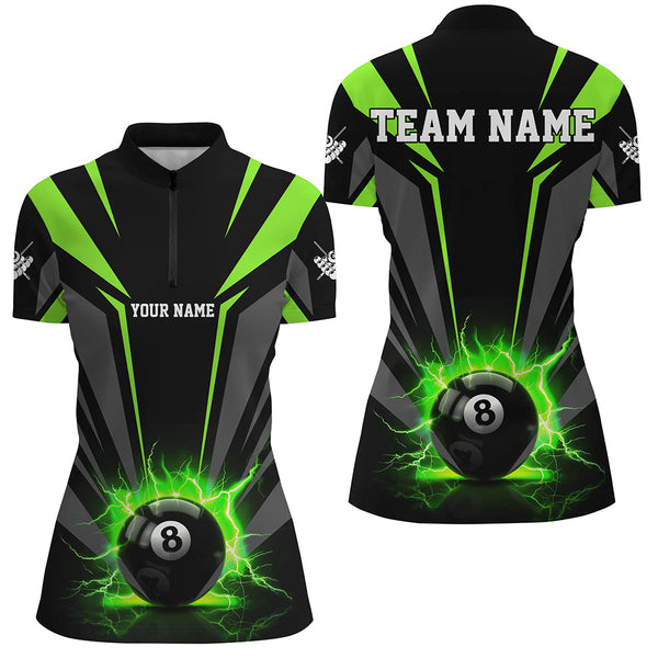 Personalized Lightning 8 Ball Pool Billiard Shirts For Women Custom Green Billiard Team Jerseys TDM2194