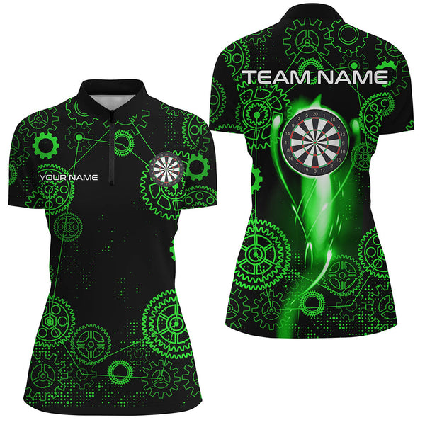 Green Darts Gearwheel Pattern Custom Dart Shirts For Women, Dart Jerseys Darts League Team Uniform TDM3187