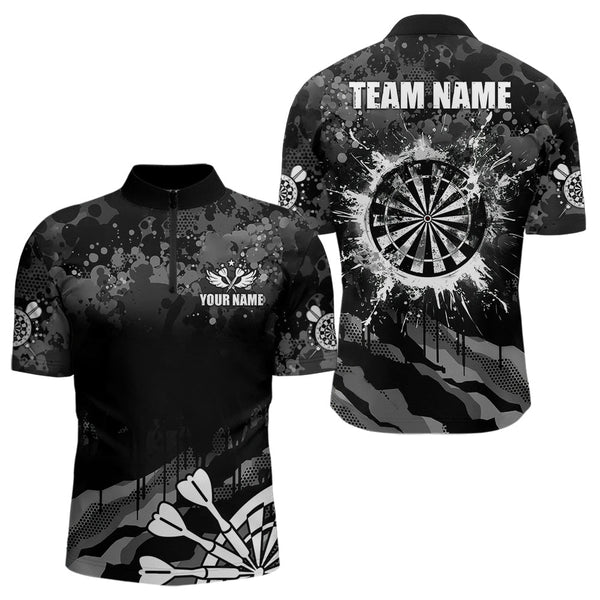 Black Grey Grunge Camo Darts Shirt For Men Custom Dart Jersey Pocket Option TDM3539