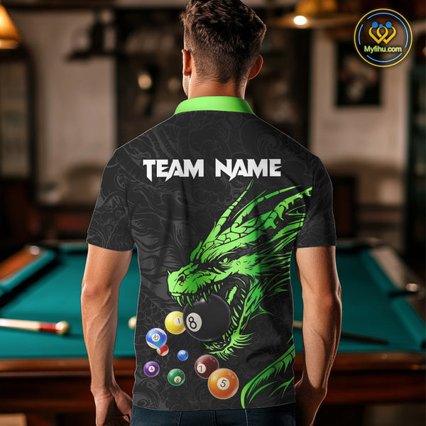 Personalized Green Black 3D Dragon Billiard Balls Pool Shirt For Men, Billiard League Team Jersey TDM4341