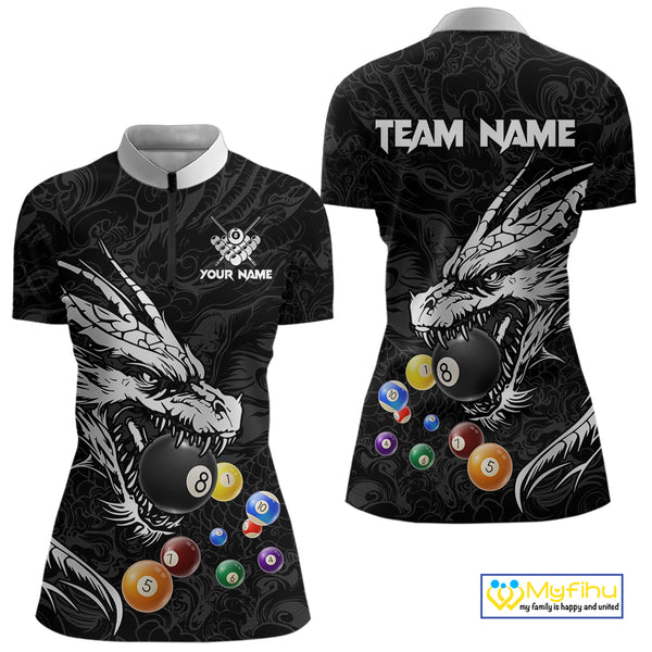 Personalized White Black 3D Dragon Billiard Balls Pool Shirt For Women, Billiard League Team Jersey TDM4342
