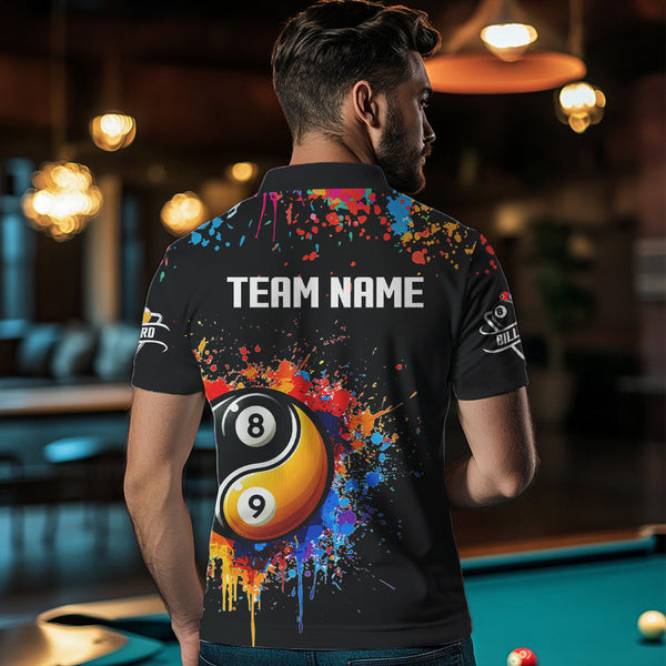 Funny Ying And Yang 8 Ball & 9 Ball Colorful Splash Custom Billiard Shirt For Men, Billiard Jersey  TDM3703
