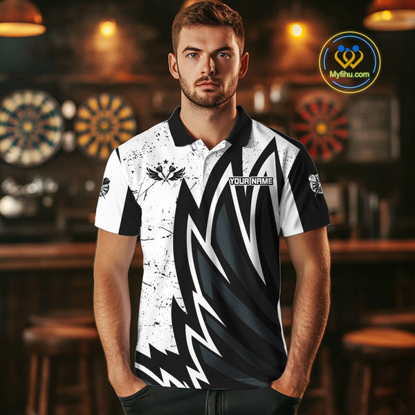 Personalized Black White Break Glass Dart Shirts For Men Custom Wings Dart Jersey Polo & 1/4 Zip TDM3881