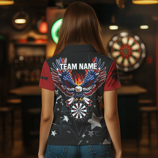 Personalized Fire American Flag Eagle Darts Shirts For Women Custom Pride Patriotic Dart Jerseys TDM3714