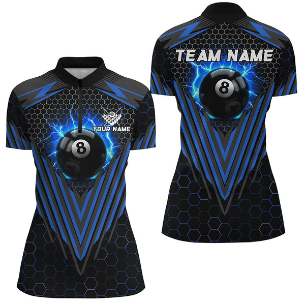 Personalized Blue 8 Ball Pool Lightning Custom Billiard Shirts For Women, Team League Billiard Jersey TDM1808