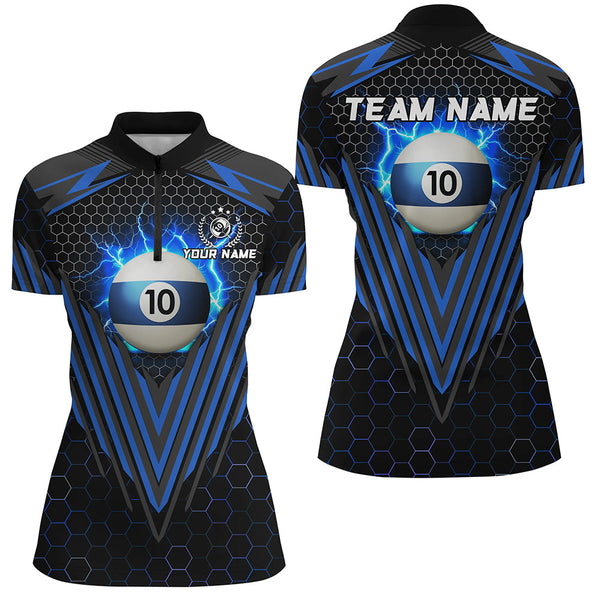 Personalized Blue 10 Ball Pool Lightning Custom Billiard Shirt For Women, Team League Billiard Jersey TDM1809