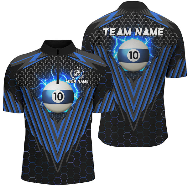 Personalized Blue 10 Ball Pool Lightning Custom Billiard Shirt For Men, Team League Billiard Jersey TDM1809
