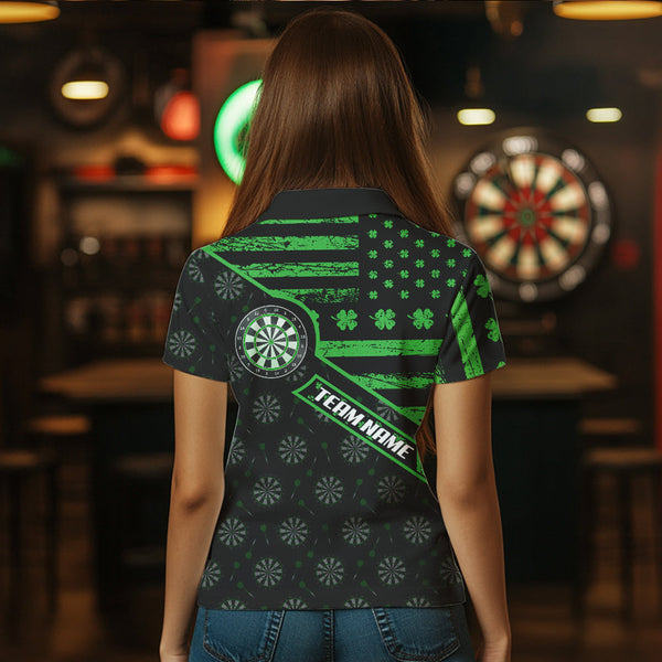 Green Shamrock Retro US Flag Patriotic Darts Shirts For Women Custom St Patrick Day Darts Jerseys TDM3560