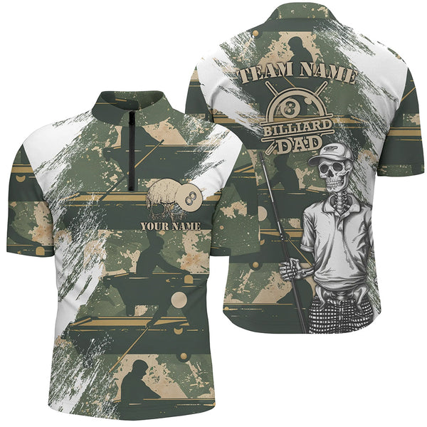 Grunge Camo Skull Pool Player Billiard Shirts For Men Custom Funny Father's Day Billiard Shirts TDM1613