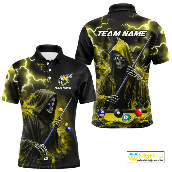 Yellow Grim Reaper Billiard Shirts For Men Custom Thunder Lightning Team League Billiard Jerseys TDM3986