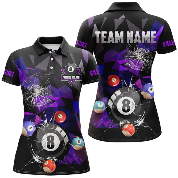 Personalized Billiard Balls Break Glass Pool Jersey For Women, Abstract Billiard Team Shirts | Blue TDM2489