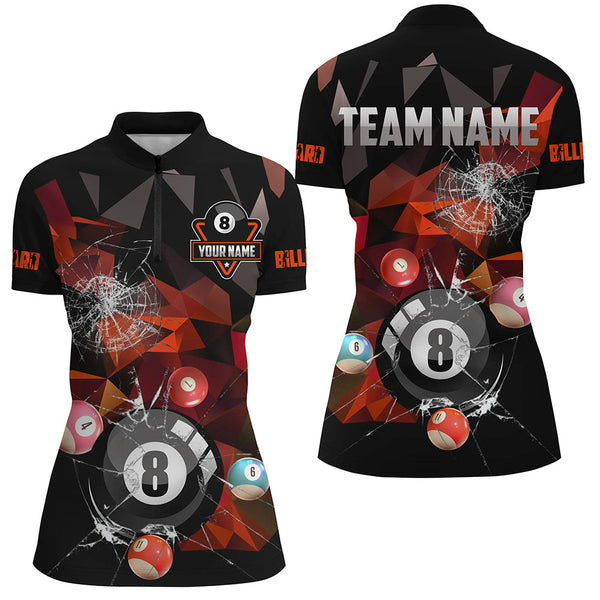 Personalized Billiard Balls Break Glass Pool Jersey For Women, Abstract Billiard Team Shirts | Red TDM2491