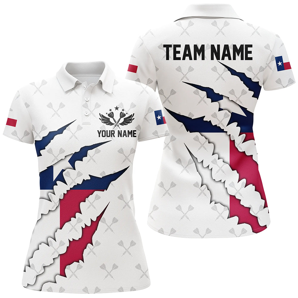 Texas Flag Darts Pattern Custom Polo & Quarter-Zip Shirts For Women, White Patriotic Darts Jerseys TDM2729