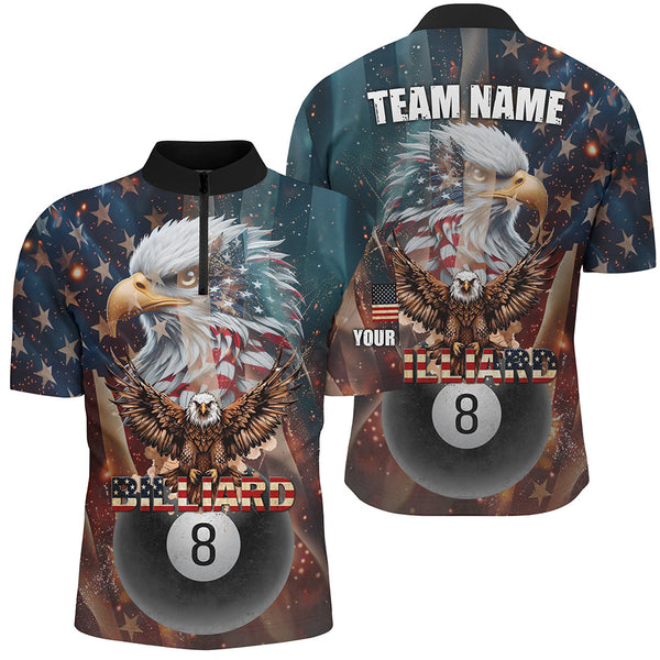 American Flag Billiard 8 Ball Pool Custom Eagle Billiard Shirt For Men, Patriotic Billiard Jersey TDM1827