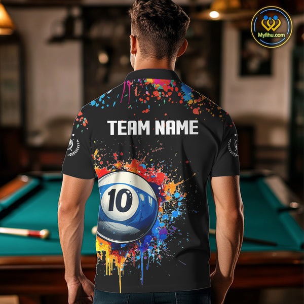 Funny 10 Ball Pool Colorful Paint Splash Custom Billiard Shirt For Men, Billiard Team Jerseys TDM4346