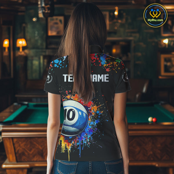 Funny 10 Ball Pool Colorful Paint Splash Custom Billiard Shirt For Women, Billiard Team Jerseys TDM4346