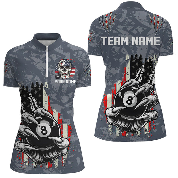 Funny Claw Tearing US Flag 8 Ball Pool Custom Billiard Shirts For Women, Patriotic Billiard Jerseys TDM2230