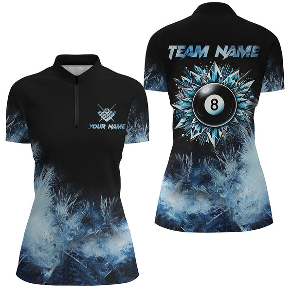 Personalized Blue Icy 8 Ball Pool Custom Billiard Shirts For Women, Billiard 8 Ball Jerseys Apparel TDM2232