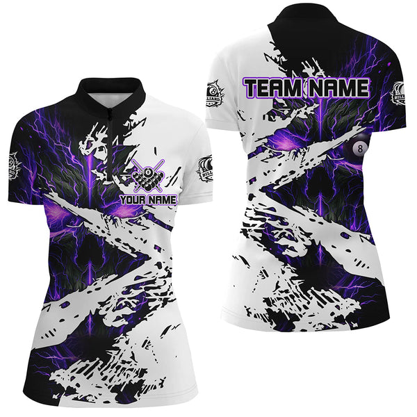 Personalized Lightning Skull Billiard Shirts For Women Custom Billiard Jerseys Grunge Style |Purple TDM2237