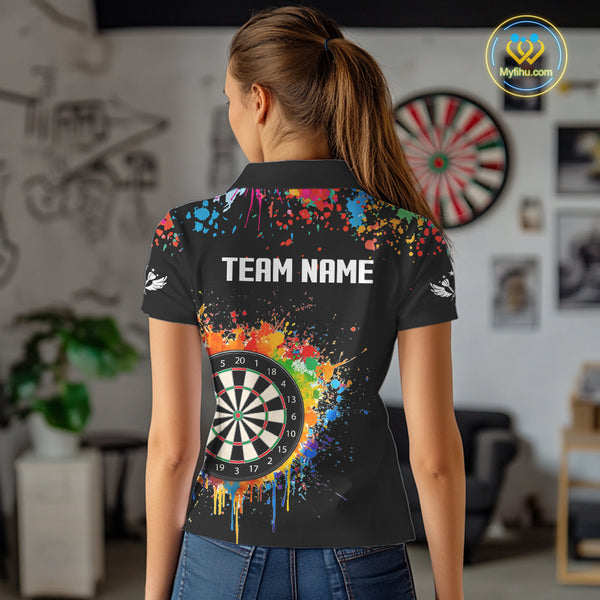 Funny Dartboard Colorful Paint Splash Custom Dart Shirts For Women, Darts Team Jerseys |Black TDM4016