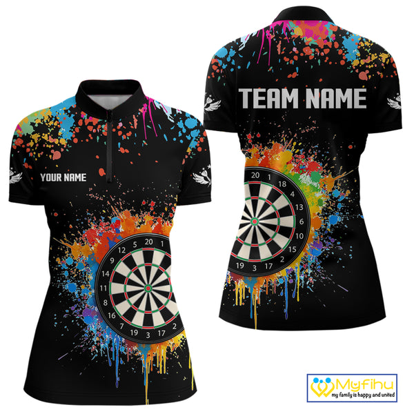 Funny Dartboard Colorful Paint Splash Custom Dart Shirts For Women, Darts Team Jerseys |Black TDM4016