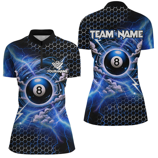 Funny Storm Thunder 8 Ball Pool Custom Billiard Shirts For Women, 8 Ball Shirt Billiard Jersey |Blue TDM2525