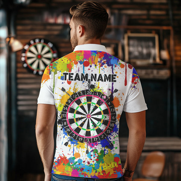 Funny Dartboard Colorful Paint Splash Custom Dart Shirts For Men, Best Team Dart Jerseys |White TDM3755