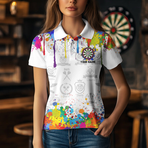 Funny Dartboard Colorful Paint Splash Custom Dart Shirts For Women, Best Team Dart Jerseys |White TDM3755