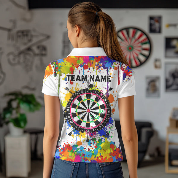 Funny Dartboard Colorful Paint Splash Custom Dart Shirts For Women, Best Team Dart Jerseys |White TDM3755