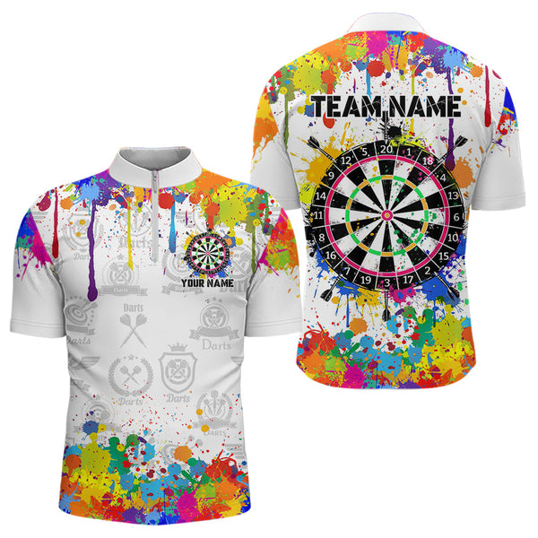 Funny Dartboard Colorful Paint Splash Custom Dart Shirts For Men, Best Team Dart Jerseys |White TDM3755
